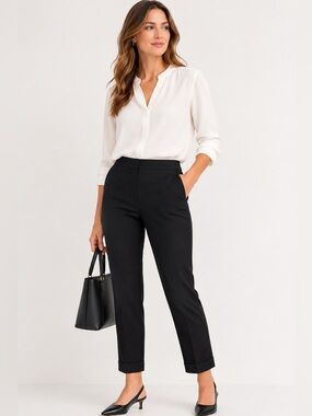 Ann Taylor Pants Womens 10 Tall Black Cuffed Ankle Career Trousers Office Work